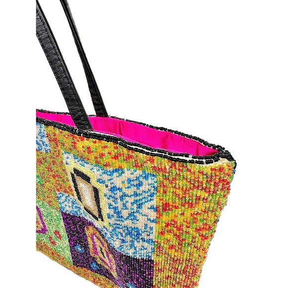 Christiana Beaded Multicolor Abstract Geometric Tote Purse - Picture 12 of 16